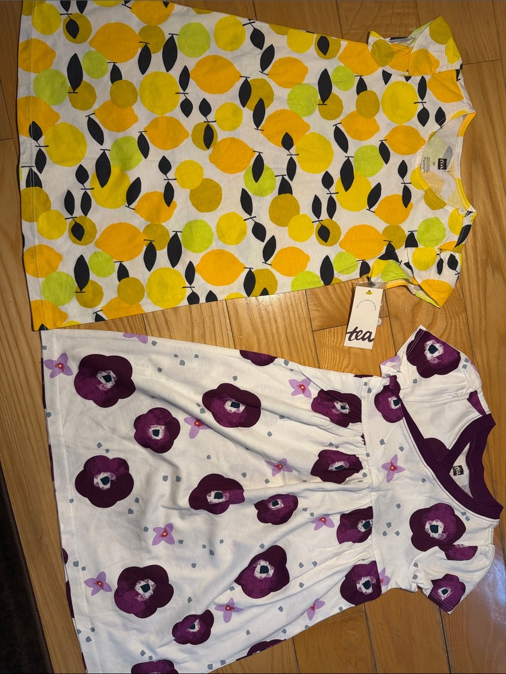 Girls Yellow & Lime Lemon Print Dress + White Purple Floral Dress